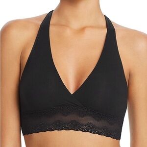 NATORI BLACK BLISS PERFECTION LACE TRIM RACERBACK BRALETTE v-neck bra